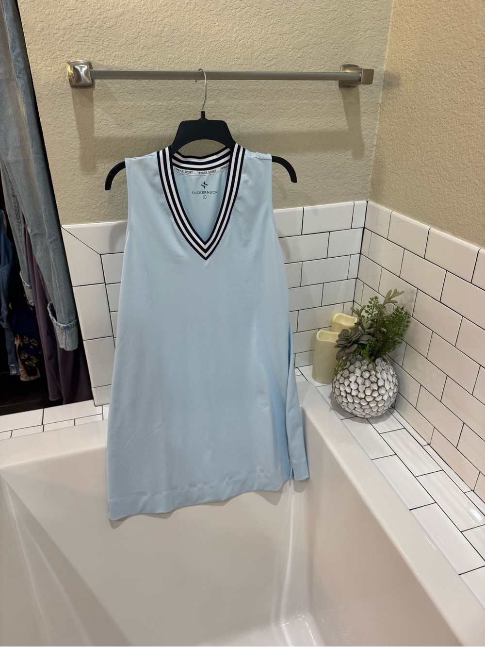 Tuckernuck Pale Blue V-Neck Sleeveless Chemise with Contrast Trim